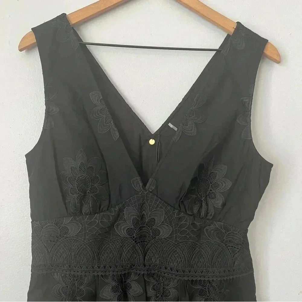 Kobi Halperin "Vivianne" embroidered midi dress scalloped lace hem Sz M - Picture 6 of 10